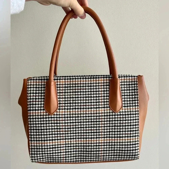 a new day Satchel Handbag,Multicolored/Brown/Green/White Houndstooth Crossbody - Picture 8 of 15